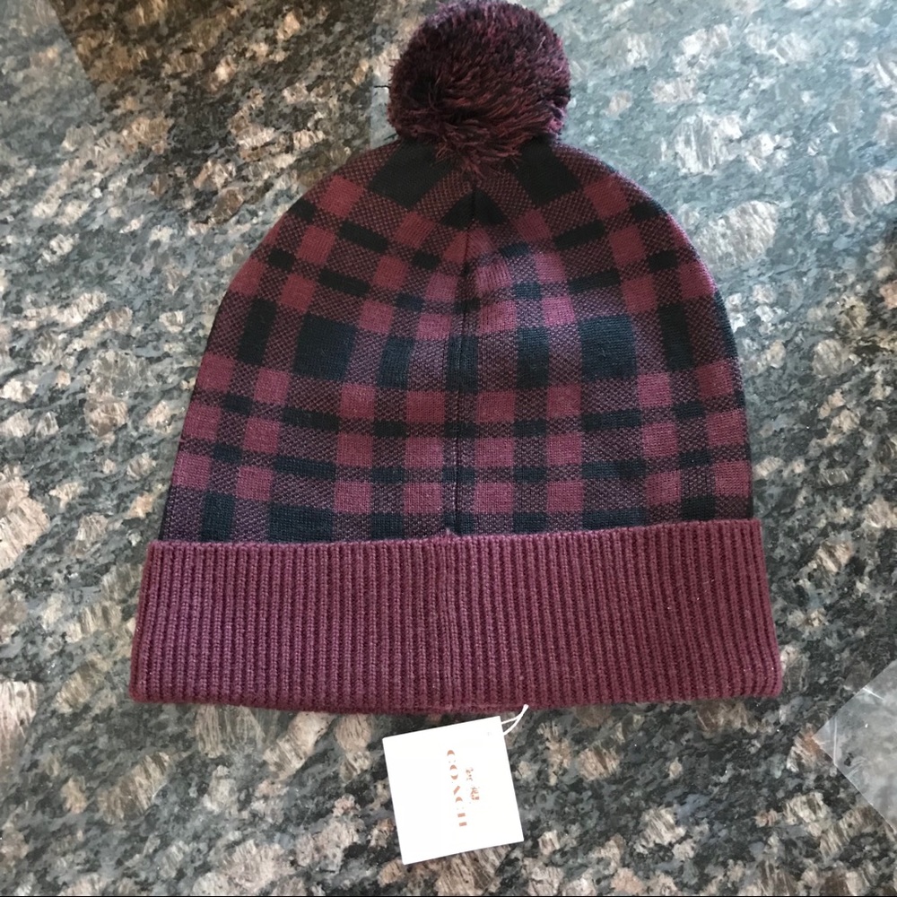 ❄️FIRM❄️Coach wool Pom Pom winter hat - ox blood - Picture 3 of 4